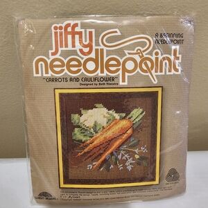 Jiffy Needlepoint Kit, CARROTS & CAULIFLOWER, VTG , New Complete Set